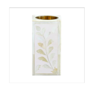 Portavelas de Hueso Incrustado Ecológico de Diseño Real, Color Azul y Blanco, Diseño de Hojas, para Velas de Té y Pilar, Ideal para Cumpleaños y Navidad - Product Image 1