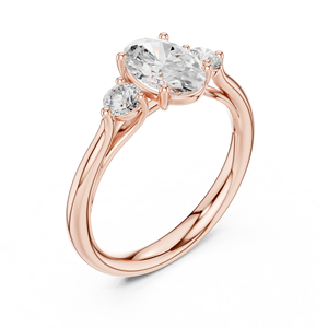 Anillo de compromiso de oro rosa con tres diamantes ovalados cultivados en laboratorio, banda lisa y engaste solitario, joyería fina para mujer - Product Image 4