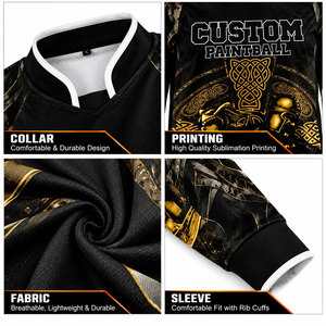 Camiseta de Paintball Personalizada de Manga Larga para Hombre, Negra y Dorada, Diseño Guerrero Celta, Uniforme Deportivo Sublimado para Equipo - Product Image 6