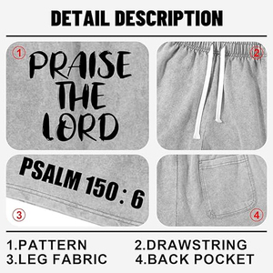 Pantalones Cortos Deportivos de Algodón con Cintura Elástica y Logotipo Personalizado para Hombre, Estilo Streetwear, Lavado Ácido - Product Image 4