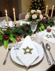 Serviette en tissu de coton personnalisée brodée étoile Noël dîner serviette ourlet serviettes de table maison hôtel vacances - Product Image 5