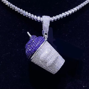 Hiphop Style Cupcake Pendant Necklace With Cubic Zirconia Pave Setting Rhodium Zinc Alloy Chain For Unisex Everyday Wearing - Product Image 1