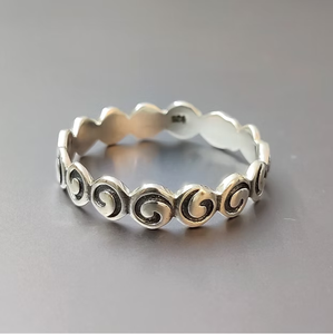 Oxidized <b>Plain</b> <b>Silver</b> 925 Stacking <b>Ring</b> Comfort Fit Spiral Wave Pattern Band Jewelry Party Wedding Wear - Product Image 2