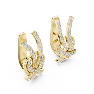 Boucles d'oreilles en or jaune 18 carats avec ruban entrelacé et moissanite, certifiées IGI, bijoux de luxe minimalistes de créateur pour anniversaire ou soirée - Product Image 4