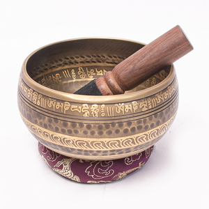 Tibetan Singing Bowl Set Embossed Brass Sound Healing Bowl with Silk <b>Cushion</b> & Leather Mallet for <b>Meditation</b> - Product Image 2