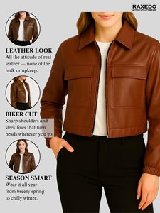 แจ็คเก็ตหนังผู้หญิงขายส่ง หลากหลายสี แจ็คเก็ตหนังสีแดงไวน์แบบด้าน สไตล์วินเทจ สำหรับผู้หญิง แบบซิป - Product Image 2