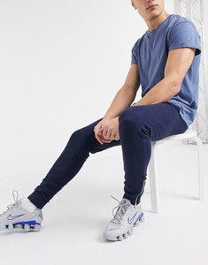 <b>Men's</b> Navy Blue Sweatpants Elastic Waist Side Pockets Casual Joggers Midweight Knitted Spandex Cotton Blend - Product Image 2