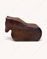 Pochette de soirée de luxe en bois sculpté en forme de cheval, faite à la main, écologique, avec pompon, design équestre, type minaudière