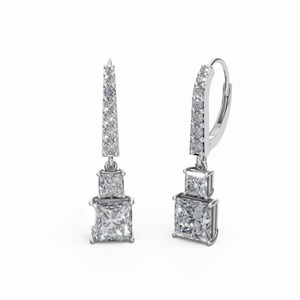 Boucles d'oreilles en diamant taille princesse en or blanc avec diamants naturels certifiés GIA pour femme, style classique pour mariage - Product Image 1