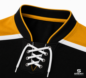 เสื้อฮอกกี้น้ำแข็ง SINEWY สำหรับผู้ชาย Hornets สีดำทอง แบบซับลิเมชั่น คอวี แขนยาว ระบายเหงื่อได้ดี ทรงปกติสำหรับผู้ใหญ่ - Product Image 5