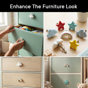 Wholesale Handmade <b>Ceramic</b> Kids <b>Knobs</b> Star Cloud Rainbow Design Colorful Drawer Cabinet Door Pulls Nursery Decor - Product Image 6