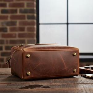 Wholesale premium leather Toiletry Bag Men's Shaving Bag Vintage Leather Organizer Toiletry Wash Mens Bag for Travelers - Product Image 4