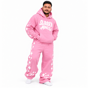 Ensemble survêtement polaire oversize REXFITSPORTS rose imprimé avec strass, unisexe, streetwear, vente en gros OEM - Product Image 5