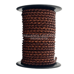 Cordón de Cuero Trenzado Marrón Oscuro Mate de 5mm, Rollo de Cuerda de Cuero Redonda, Proveedor de Exportación para Fabricación de Pulseras - Product Image 1
