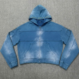 Luxury Acid Wash Men’s Rhinestone Hooded Hoodie with Distressed Sun-Fade Finish. - Product Image 2