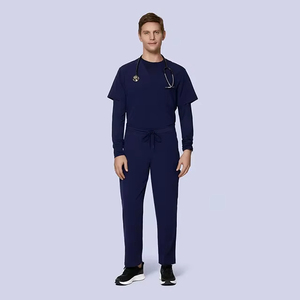 Ensemble de tenue médicale personnalisée pour hommes, col en V, manches courtes, pantalon de jogging en tissu polaire, pour hôpital, par Solomon Global Apparel - Product Image 5