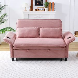 Divano Letto Multifunzionale in Tessuto a Righe Rosa da 65,74 Pollici con Braccioli e Schienale per Camere da Letto e Soggiorni - Product Image 2