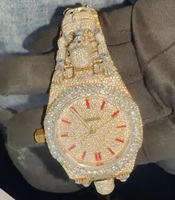 Montre de luxe étanche 5 ATM avec mouvement à quartz, bracelet en acier inoxydable, design crâne glacé, cristaux carrés taille brillant, clarté VVS