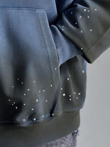 Sudadera con capucha de algodón polar con efecto degradado y pedrería, estilo oversize, para hombre, con efecto desgastado, para streetwear, suministro OEM - Product Image 4