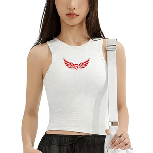 Haut court blanc sans manches pour femme, col rond, imprimé logo aile, respirant, en Spandex et Polyester, motif lettres avant, élément de mode - Product Image 4
