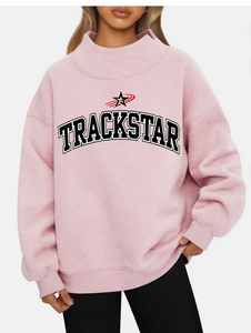 Sudadera Oversize Rosa para Mujer Trackstar, Cuello Redondo, Corte Regular, Estampado de Letras, Manga Larga, Tejido de Algodón, Ropa de Otoño - Product Image 2