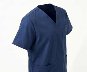 Unisex Blue <b>Scrub</b> Top V-Neck Short Sleeve Woven Cotton Polyester Hospital <b>Uniforms</b> <b>Scrub</b> Tops - Product Image 3