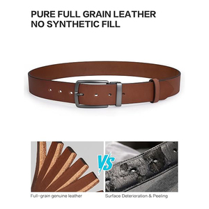 Ceinture en cuir véritable avec boucle ardillon micro-réglable, ajustement fin, moderne, pour tenue habillée ou décontractée, boucle en alliage, largeur 3,5 cm, imperméable - Product Image 3