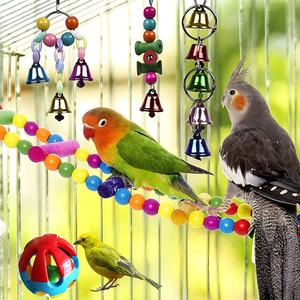 Vente chaude Oiseau Jouet Ensemble Coloré Pet Perroquet Jouets Balançoire À Mâcher Suspendu Cage Jouet Avec Cloche Oiseau Cage Accessoires - Product Image 3