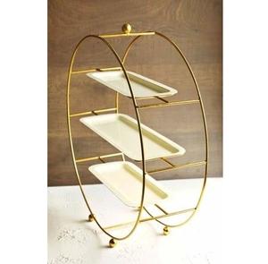 ถาดช็อกโกแลตสามชั้นทรงวงรีสีทอง พร้อมโครงเหล็กตกแต่งอย่างหรูหราสำหรับวางบนโต๊ะ - Product Image 1