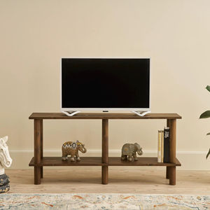 Meilleur meuble TV en bois massif fait main, console de télévision en bois avec étagères de rangement ouvertes, centre de divertissement pour salon - Product Image 1