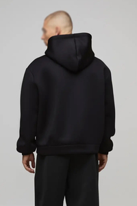 Sweat à capuche noir pour homme, en molleton de coton, coupe oversize, fermeture éclair intégrale, poche kangourou, couleur unie, style urbain, personnalisable avec logo, fabricant - Product Image 2