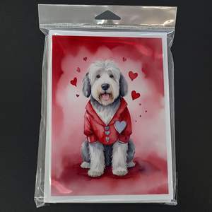Whimsical Old English Sheepdog Paquete de tarjetas de felicitación de San Valentín 8 Tarjetas de notas en blanco A7 5x7 con sobres - Product Image 3