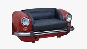 Canapé de bureau industriel moderne, reproduction de canapé de voiture vintage Ambassador deux places avec éclairage en cuir - Product Image 3