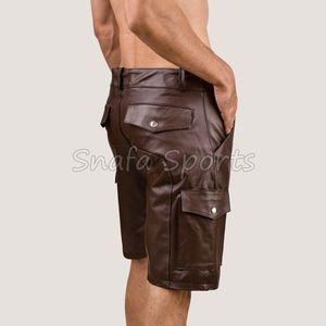 Nuevos pantalones cortos de cuero para hombre, personalizados, casuales y deportivos, con cordón ajustable, en venta. - Product Image 5
