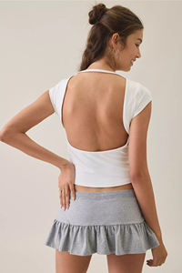 Women's White Open Back Baby Tee Fitted Cap Sleeve Going Out Top Backless <b>Y2K</b> Streetwear Fashion T <b>Shirt</b> Custom OEM Wholesale - Product Image 2
