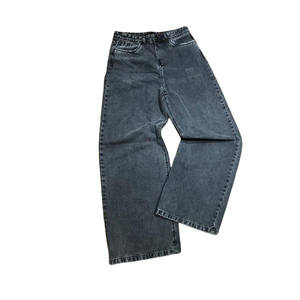 Woman Vintage <b>Black</b> Denim Jeans Bell Bottom Wide Leg Custom Brand Distressed Frayed Areas Leg Rips Faded Wash Pants for Women - Product Image 2