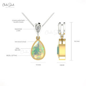 Colgante de Ópalo de Fuego en Forma de Pera de 9x6mm y Diamante G-H en Forma de Lágrima, 2 Tonos Dorados, Venta al por Mayor, Fabricación OEM/ODM - Product Image 5