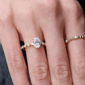 Oval Cut Moissanite Engagement <b>Ring</b> with Diamond Accent Band, 14K Gold <b>Ring</b>, <b>Dainty</b> Minimalist Wedding <b>Ring</b> for Women <b>Ring</b> - Product Image 4