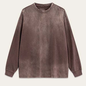 Hot Selling 100% Cotton Acid Washed Sweatshirt High Street Casual Style Pullover Men's Sweatshirt Cotton Sweaters Basics Wear - Product Image 4