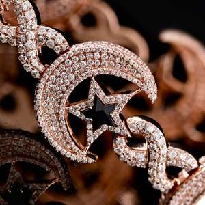 Pulsera de eslabones con diseño de luna y estrella en oro rosa, brazalete de cadena infinita con moissanita, joyería de lujo chapada en rodio, regalo - Product Image 2