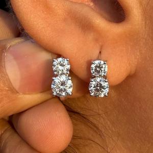 Pendientes de Aro con Diamantes Redondos Brillantes Cultivados en Laboratorio de 2CTW, Oro Sólido de 14K, Certificados por IGI, Joyería Fina de Lujo, Regalo para Mujer, Fiesta - Product Image 1