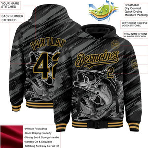 Sweat-shirt à capuche jaune pour homme avec fermeture éclair, imprimé marlin et design personnalisé avec nom et numéro, sublimation, pour le sport - Product Image 2