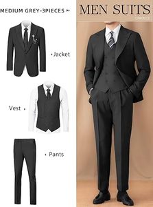 Traje Formal de Negocios para Hombre, 3 Piezas, Negro, Estilo Británico, Corte Recto, Antiarrugas, Blazer, Chaleco y Pantalones - Product Image 4