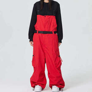 Salopette de ski imperméable unisexe, pantalon de snowboard rouge ample, pantalon cargo d'hiver pour activités de plein air, salopette de neige - Product Image 4