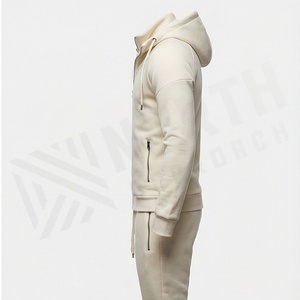 Survêtement à capuche pour homme, fermeture éclair intégrale, couleur unie, vêtements de sport décontractés avec poches latérales, mélange de polyester et de coton, vêtements d'automne - Product Image 3