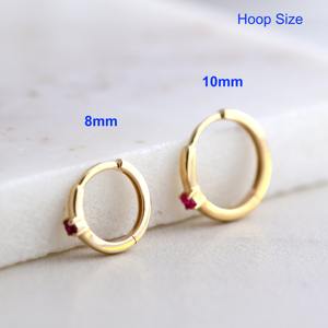 Pendientes de Aro Pequeños de Oro Sólido de 14K con Rubí, Estilo Huggie, Delicados, Minimalistas, Elegantes, Regalo para Mujeres y Niñas, Fiesta, Hindú - Product Image 5