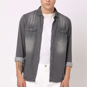Chemise en jean décontractée personnalisée 100 % coton de haute qualité, respirante et à séchage rapide, design d'usine, best-seller pour hommes - Product Image 3