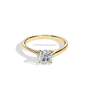 Anillo de Compromiso Solitario con Diamante Cultivado en Laboratorio de Corte Redondo en Oro Amarillo de 14K, Anillo de Promesa Minimalista para Mujer - Product Image 1