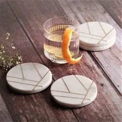 Latest Design Modern Eco-Friendly Marble Coaster Set with Bone Inlay Customizable <b>Rectangle</b> Mats & Pads 4X4 Inches - Product Image 3