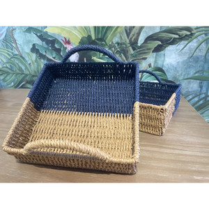 Panier de rangement emboîtable bicolore en corde de papier, sélectionné avec soin, avec poignées, pour la maison, l'hôtel, la station balnéaire, les étagères, les placards et la décoration de bureau - Product Image 6